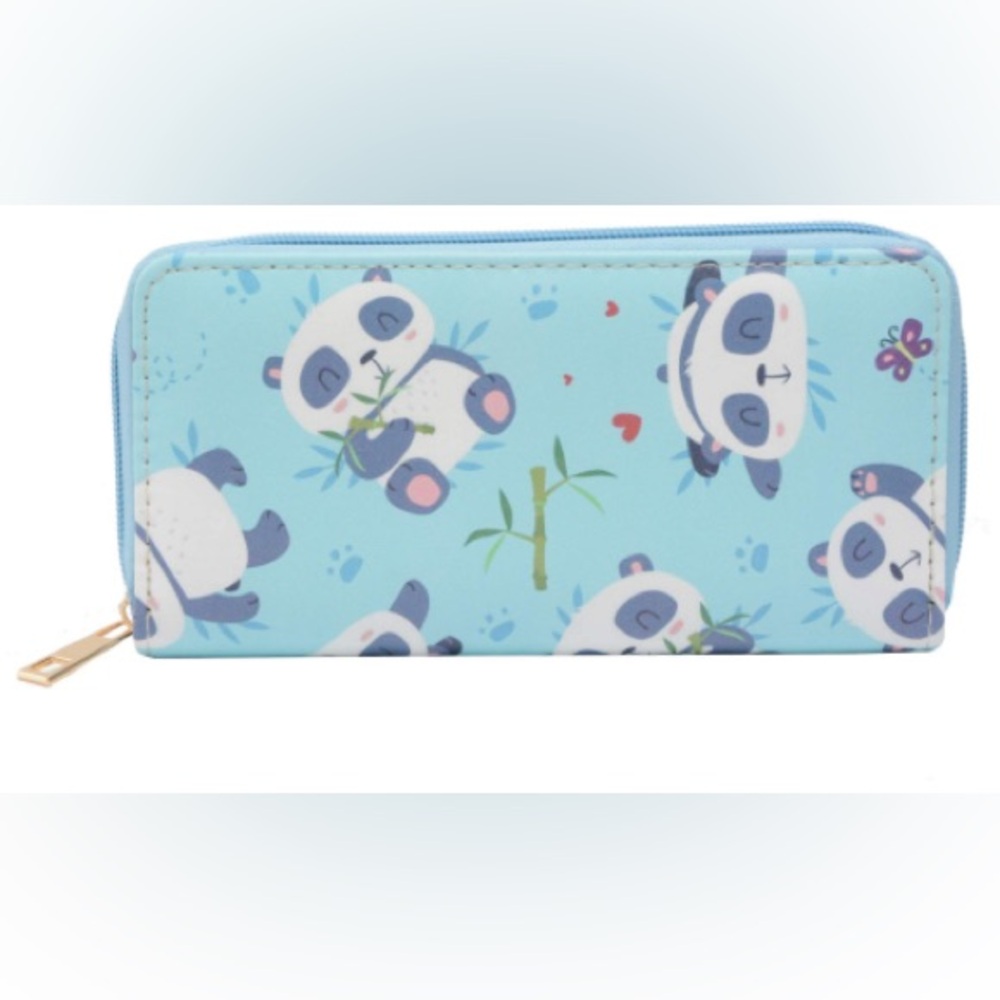 Women Zip Around Organizer Wallet PU Clutch (Blue Panda) - Picture 3 of 11